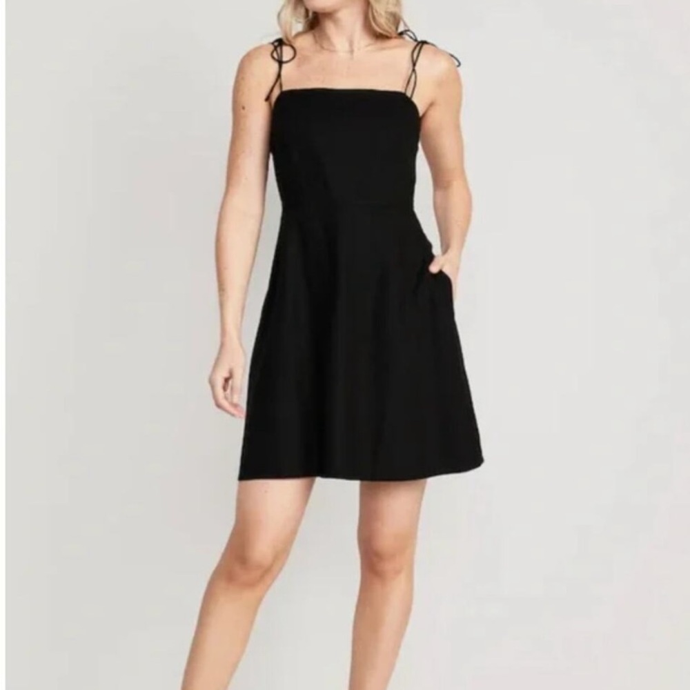 Linen Tie Shoulder Pocketed Dress